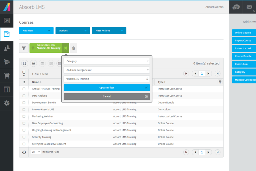 Absorb LMS course management