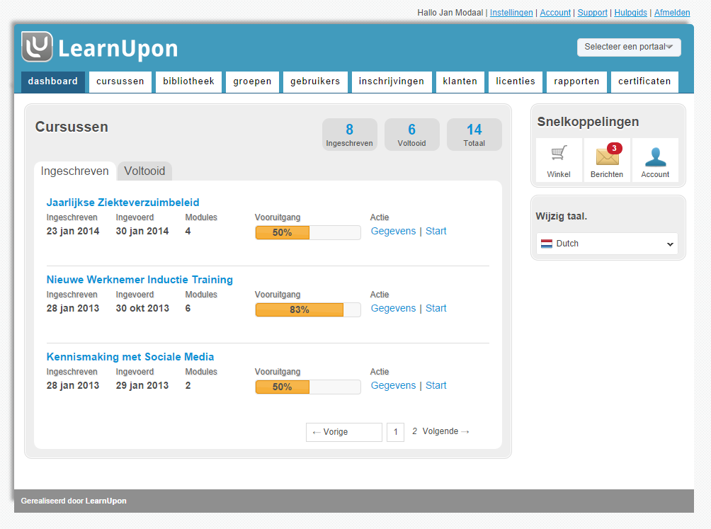 LearnUpon multi-portal dashboard